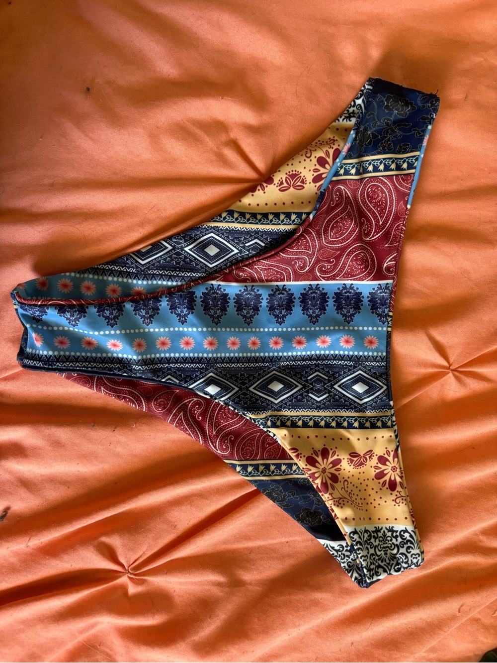 Zaful Multicolor Paisley & Geometric Bikini Bottom - Blue, Red, Yellow